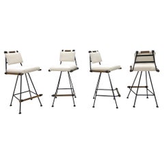 Set of 4 Bar Stools in the Manner of Cleo Baldon in Oatmeal Belgian Boucle