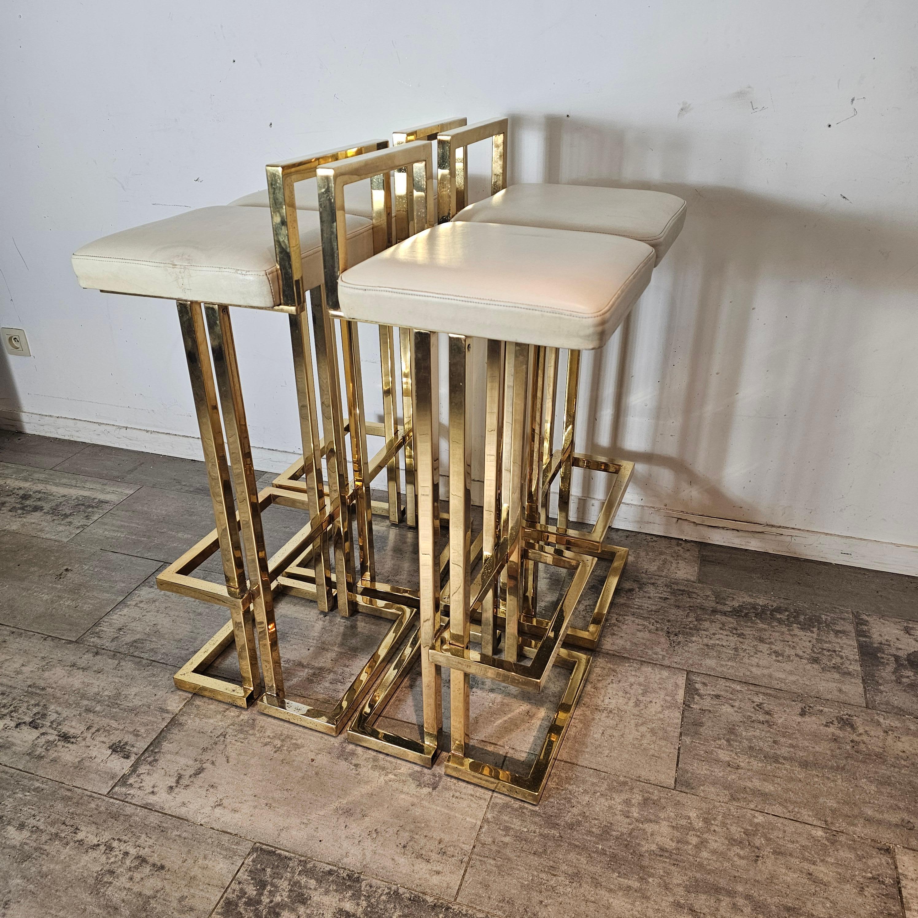 Mid-Century Modern Set of 4 Bar Stools in the Style of 