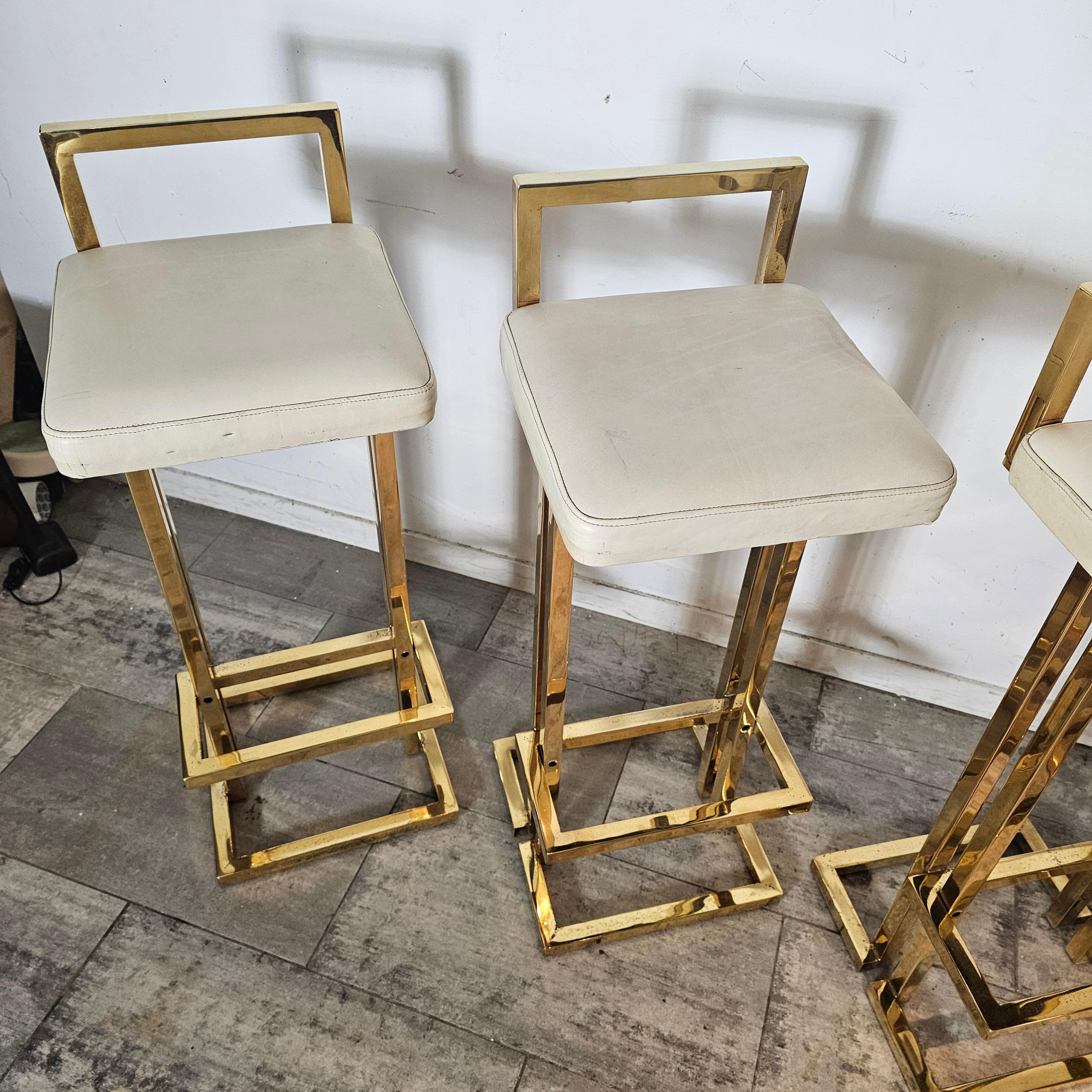 Brass Set of 4 Bar Stools in the Style of 