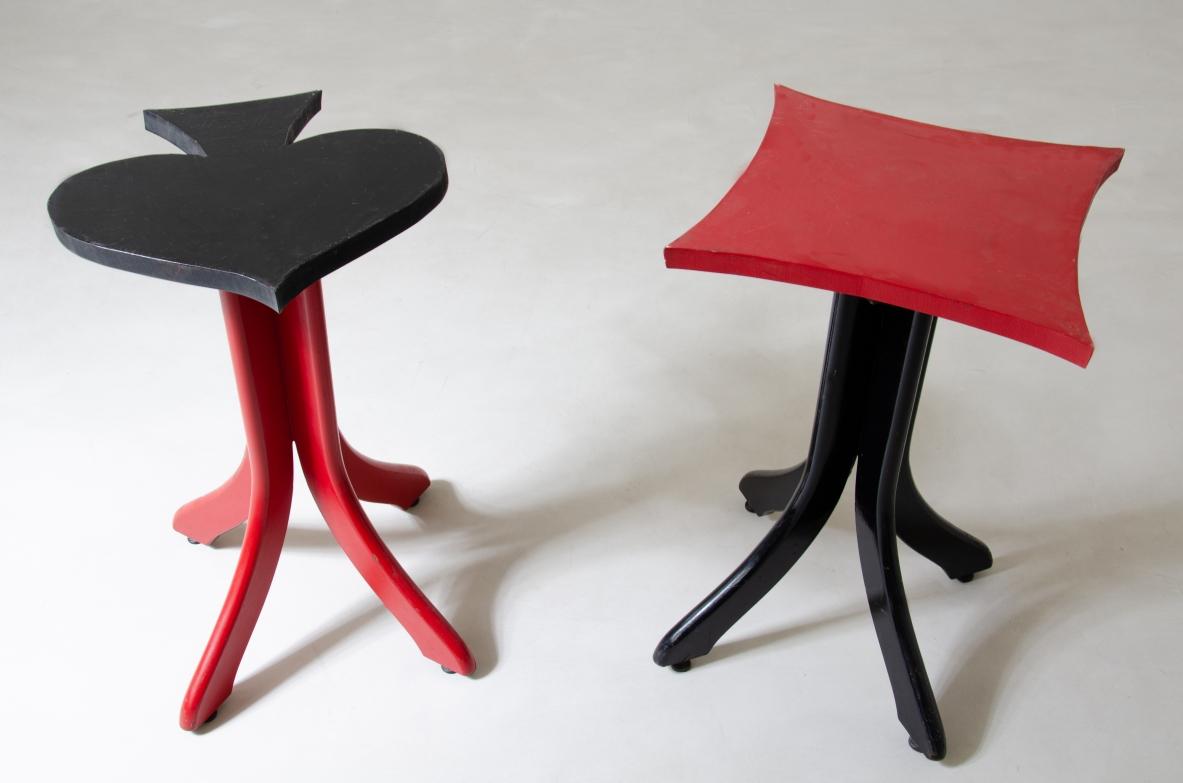 Set of 4 bar stools in two colors lacquered wood In Good Condition For Sale In Milano, IT