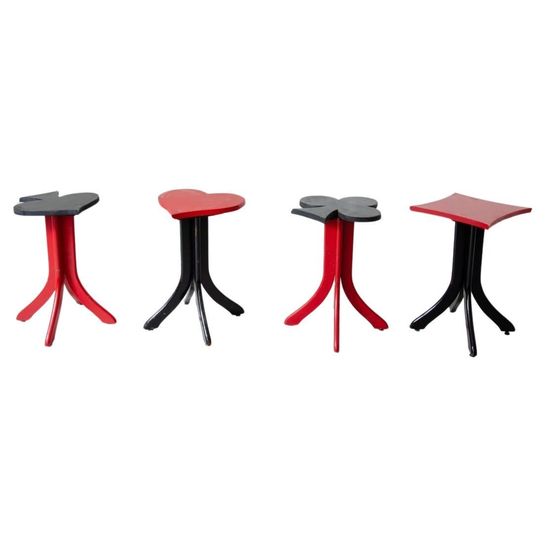 Set of 4 bar stools in two colors lacquered wood