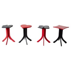 Vintage Set of 4 bar stools in two colors lacquered wood