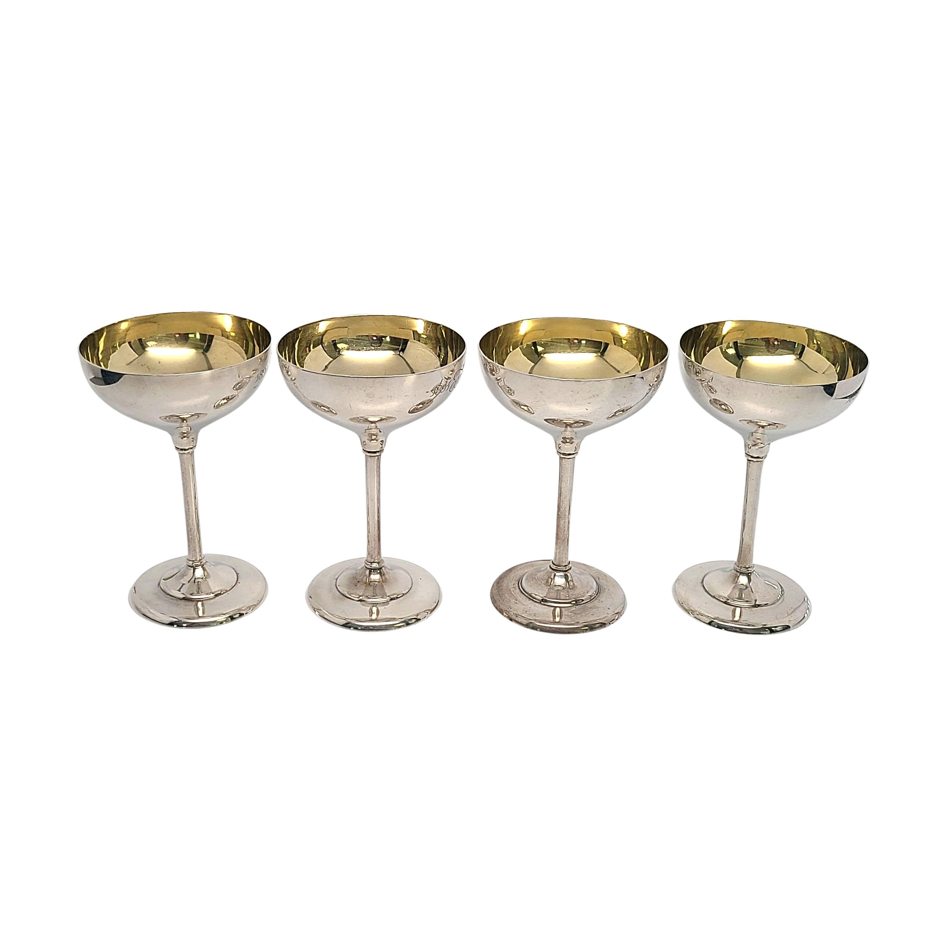 Set di 4 calici da champagne/cocktail Barbour Silver Co. con incisione In condizioni buone in vendita a Washington Depot, CT