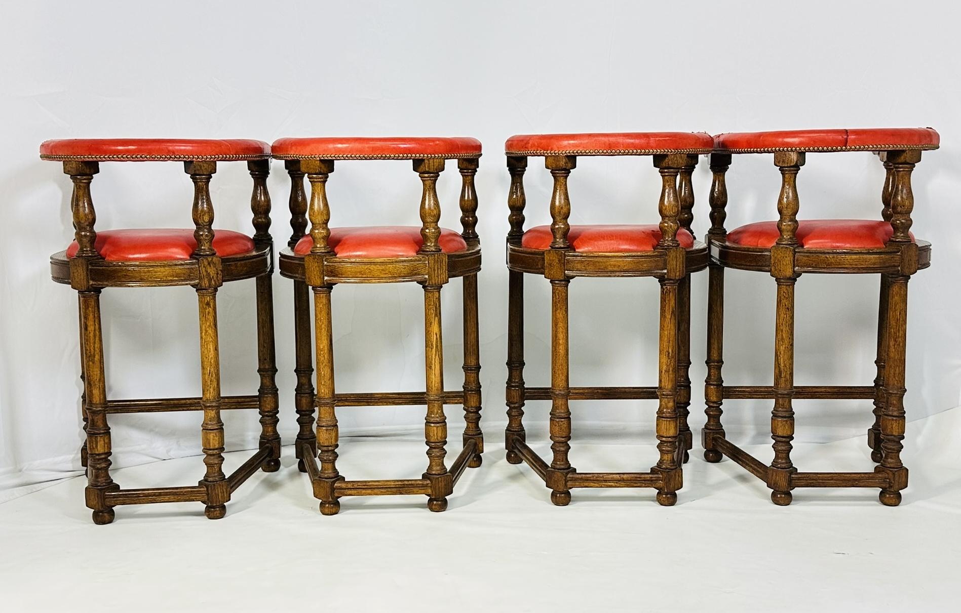 Set of 4 Barstools With Leather Upholstery by Minton-Spidell 4