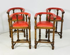 Set of 4 Barstools With Leather Upholstery by Minton-Spidell