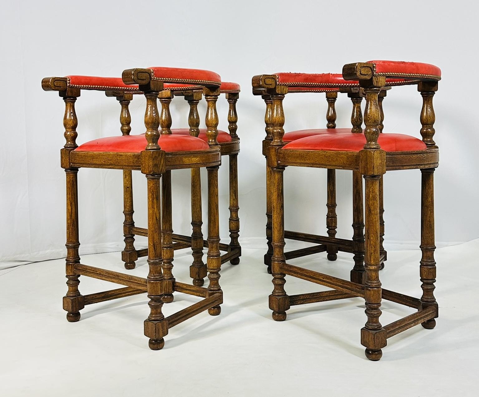 Modern Set of 4 Barstools With Leather Upholstery by Minton-Spidell