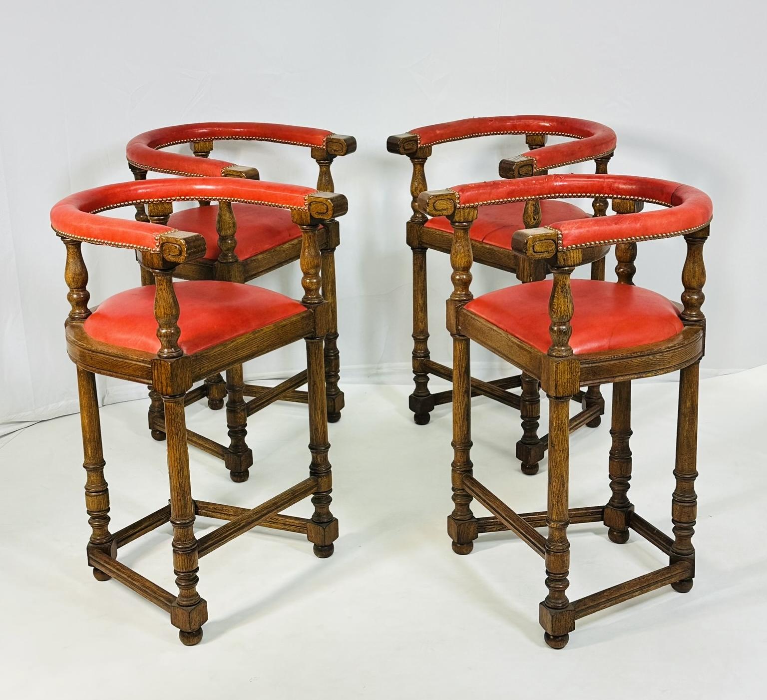 Hand-Crafted Set of 4 Barstools With Leather Upholstery by Minton-Spidell