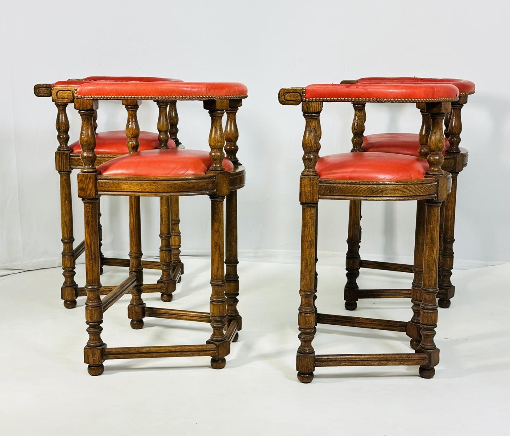 Set of 4 Barstools With Leather Upholstery by Minton-Spidell In Good Condition In Los Angeles, CA