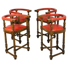 Set of 4 Barstools With Leather Upholstery by Minton-Spidell