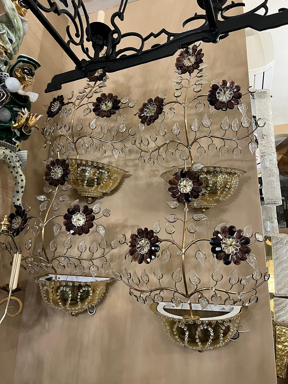 Juego de 4 Apliques de Cesta Bagues.  Se venden por pares. Bronce en venta