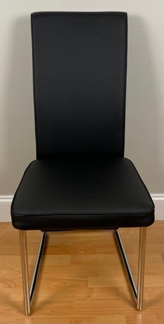 Set of 4 Baughman Style Thin Line Chrome & Black Faux Leather Dining Chairs