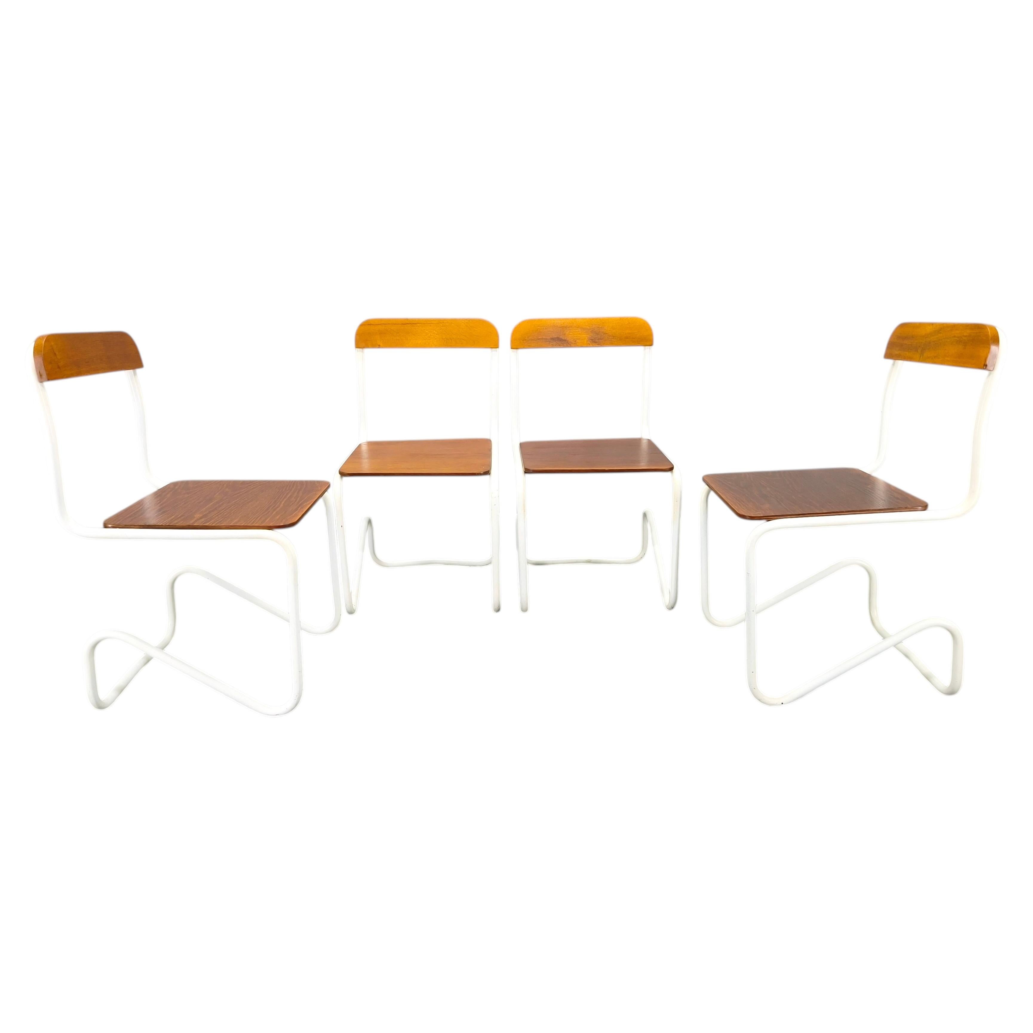 Set of 4 Bauhaus Cantilever Chairs, Tubular Steel, Germany 1930s