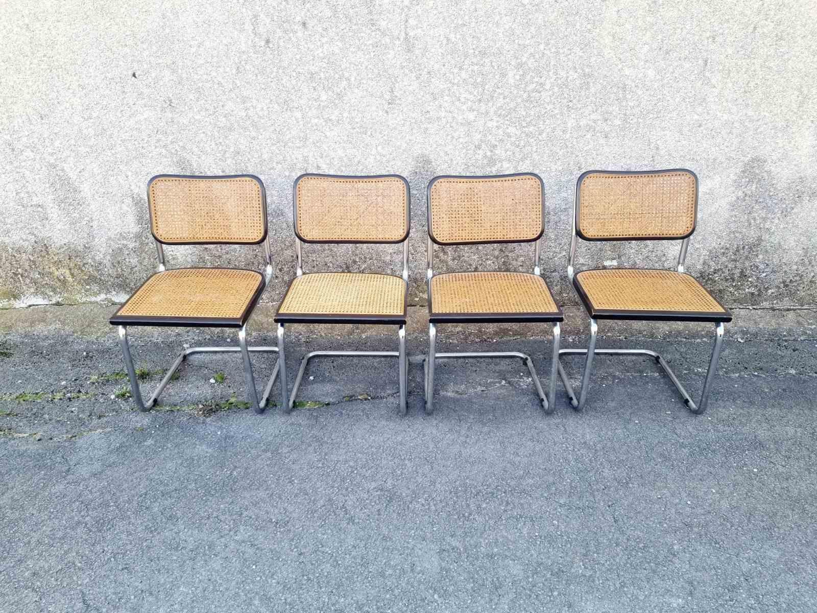 Acciaio Set di 4 sedie Bauhaus Cesca Disegnate da Marcel Breuer, Italia anni '70 in vendita