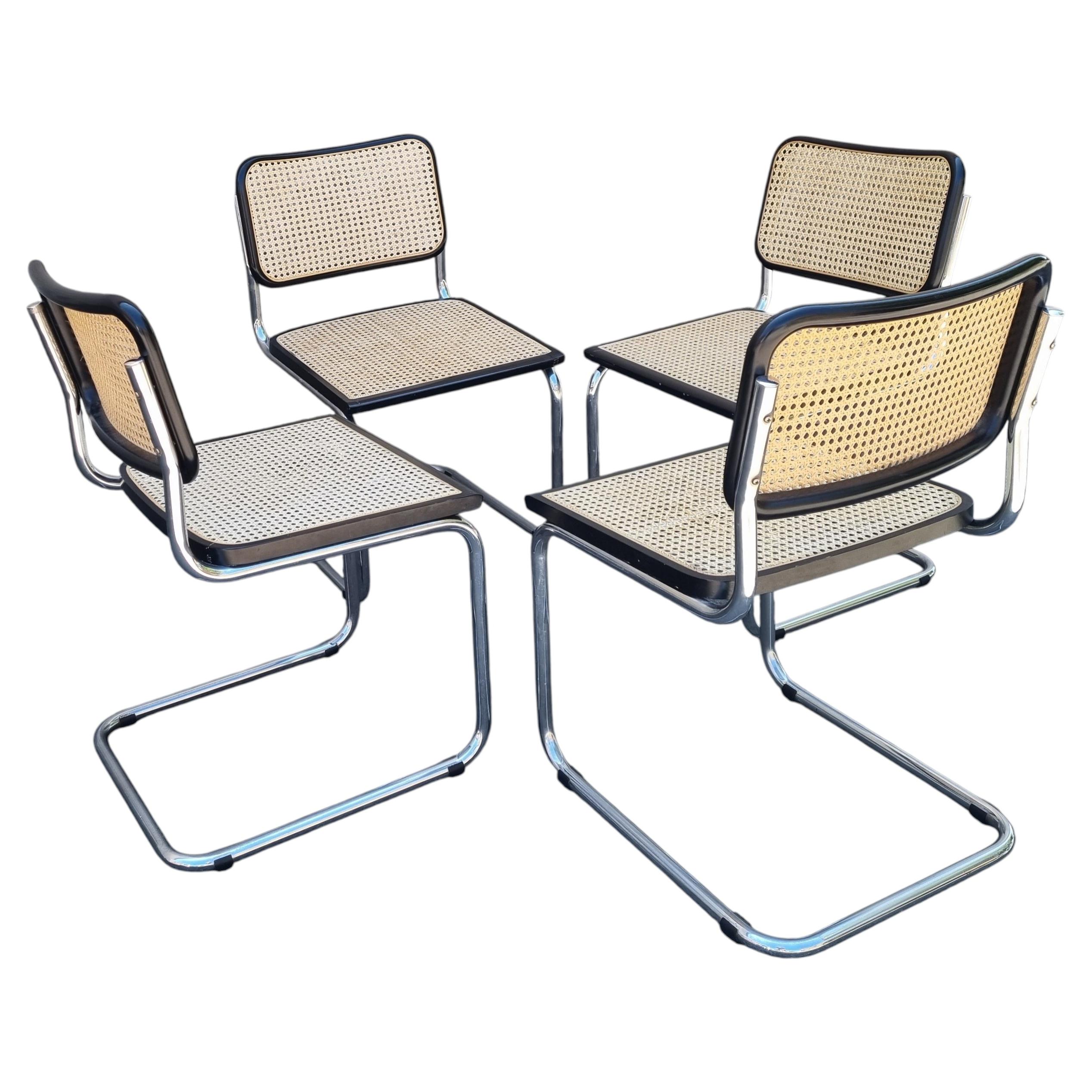 Set of 4 Bauhaus Cesca Chairs Designed by Marcel Breuer, Italy 70s