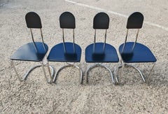 Set of 4 Bauhaus Chairs with tubular steel frames and black lacquer wood seats