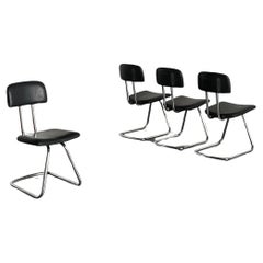 Used Set of 4 Bauhaus Design Chromed Metal Dining Chairs, 1980s Italy