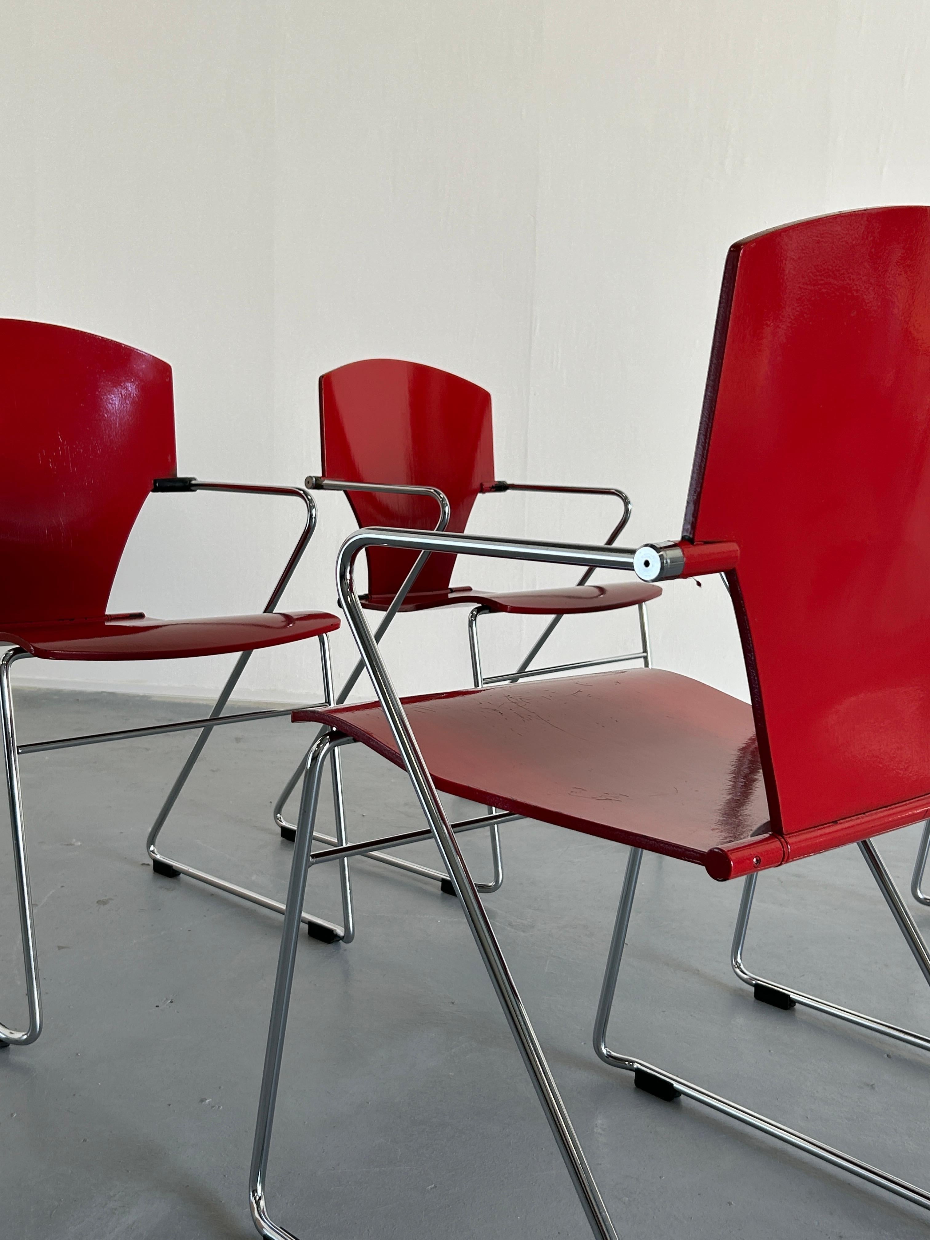 Late 20th Century Set of 4 Bauhaus Design 'Egoa' Stackable Dining Chairs by Josep Mora for STUA For Sale