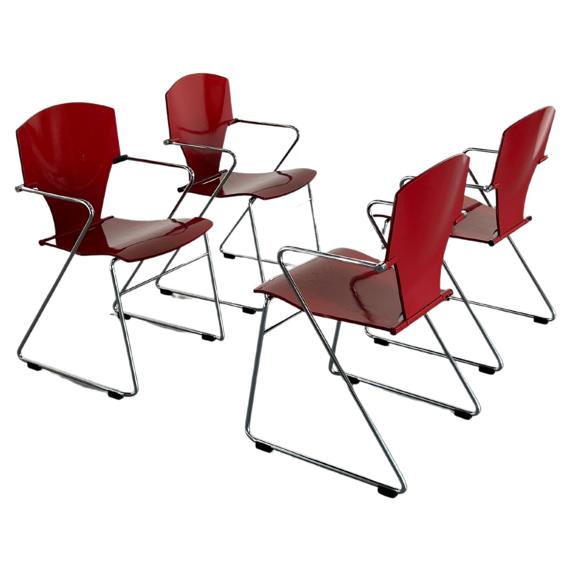 Set of 4 Bauhaus Design 'Egoa' Stackable Dining Chairs by Josep Mora for STUA For Sale