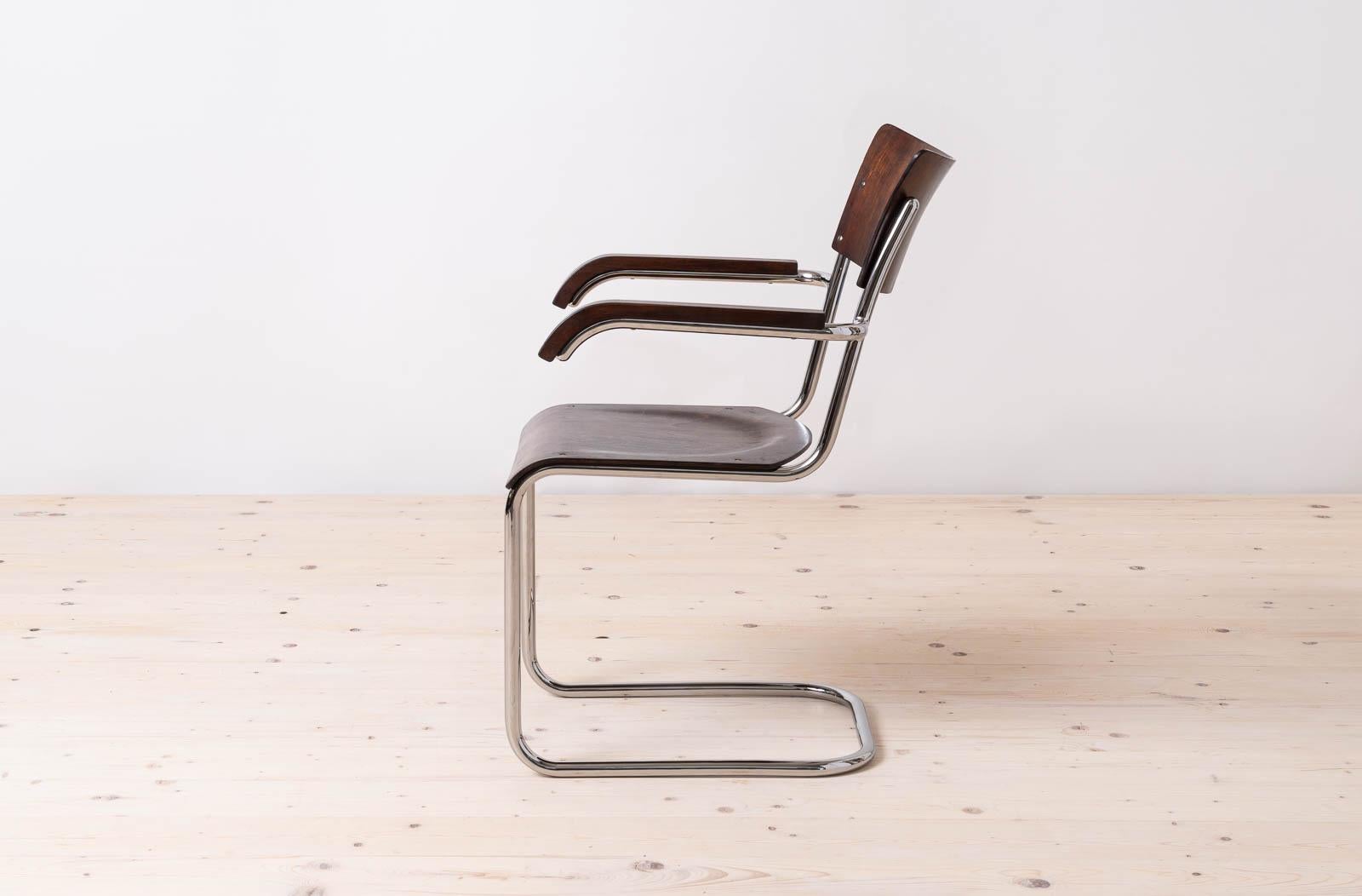Set of 4 Bauhaus Dining Chairs, designed by Mart Stam, Tubular Steel Base, 1930s For Sale 4