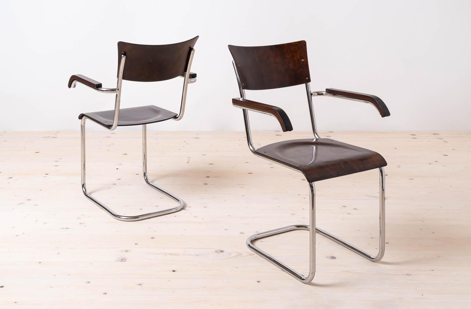 European Set of 4 Bauhaus Dining Chairs, designed by Mart Stam, Tubular Steel Base, 1930s For Sale