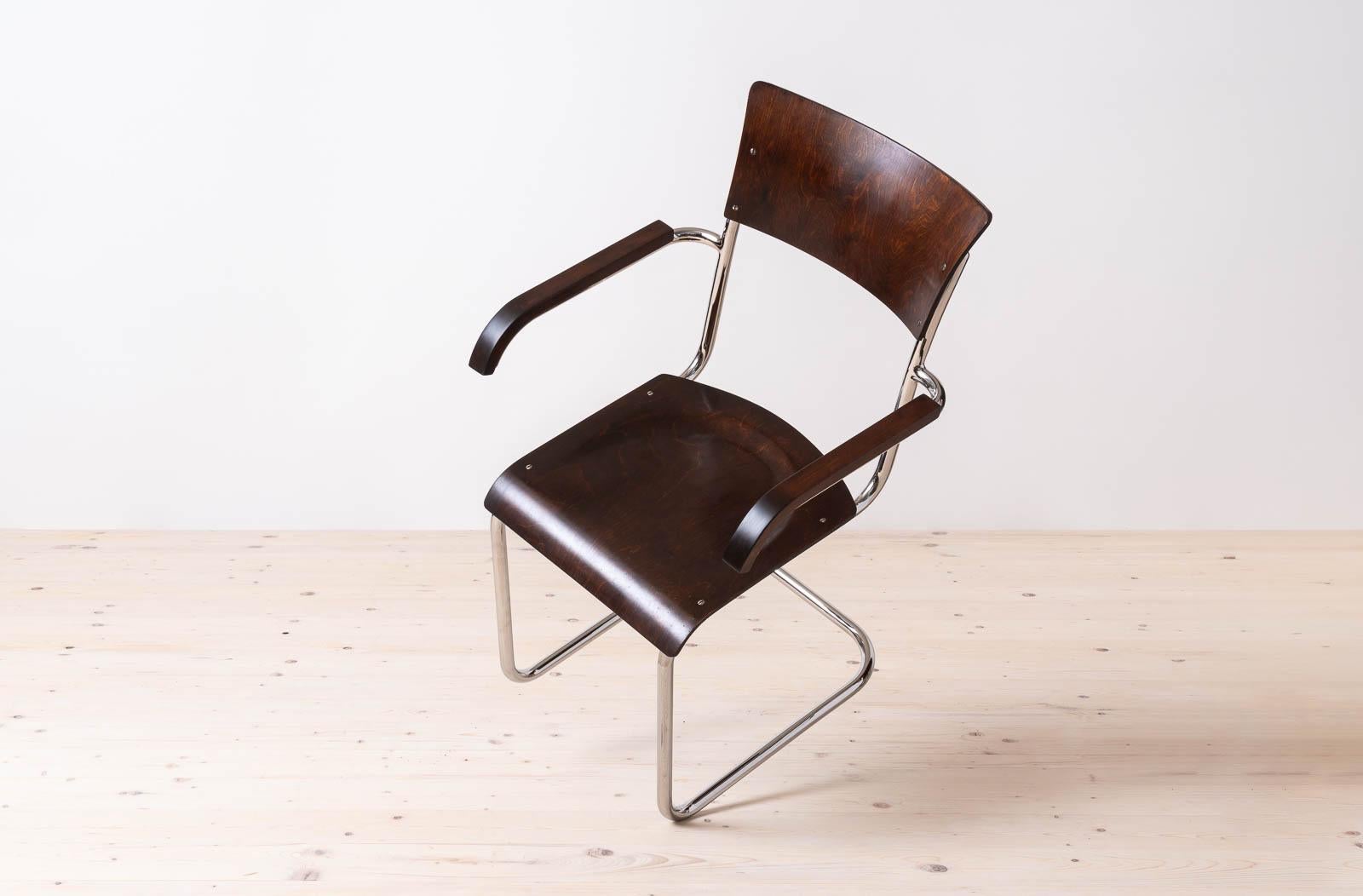 Set of 4 Bauhaus Dining Chairs, designed by Mart Stam, Tubular Steel Base, 1930s In Good Condition For Sale In Wrocław, Poland