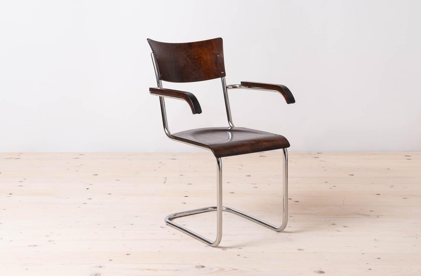 Mid-20th Century Set of 4 Bauhaus Dining Chairs, designed by Mart Stam, Tubular Steel Base, 1930s For Sale