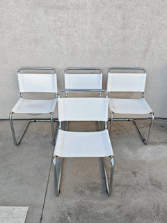 Set of 4 Bauhaus Dining Chairs S33 by Mart Stam in white leather and steel