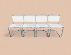 Set of 4 Bauhaus Dining Chairs S33 by Mart Stam in white leather and steel