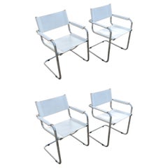 Pair of Bauhaus Dining Chairs S34 by Mart Stam in white leather and steel