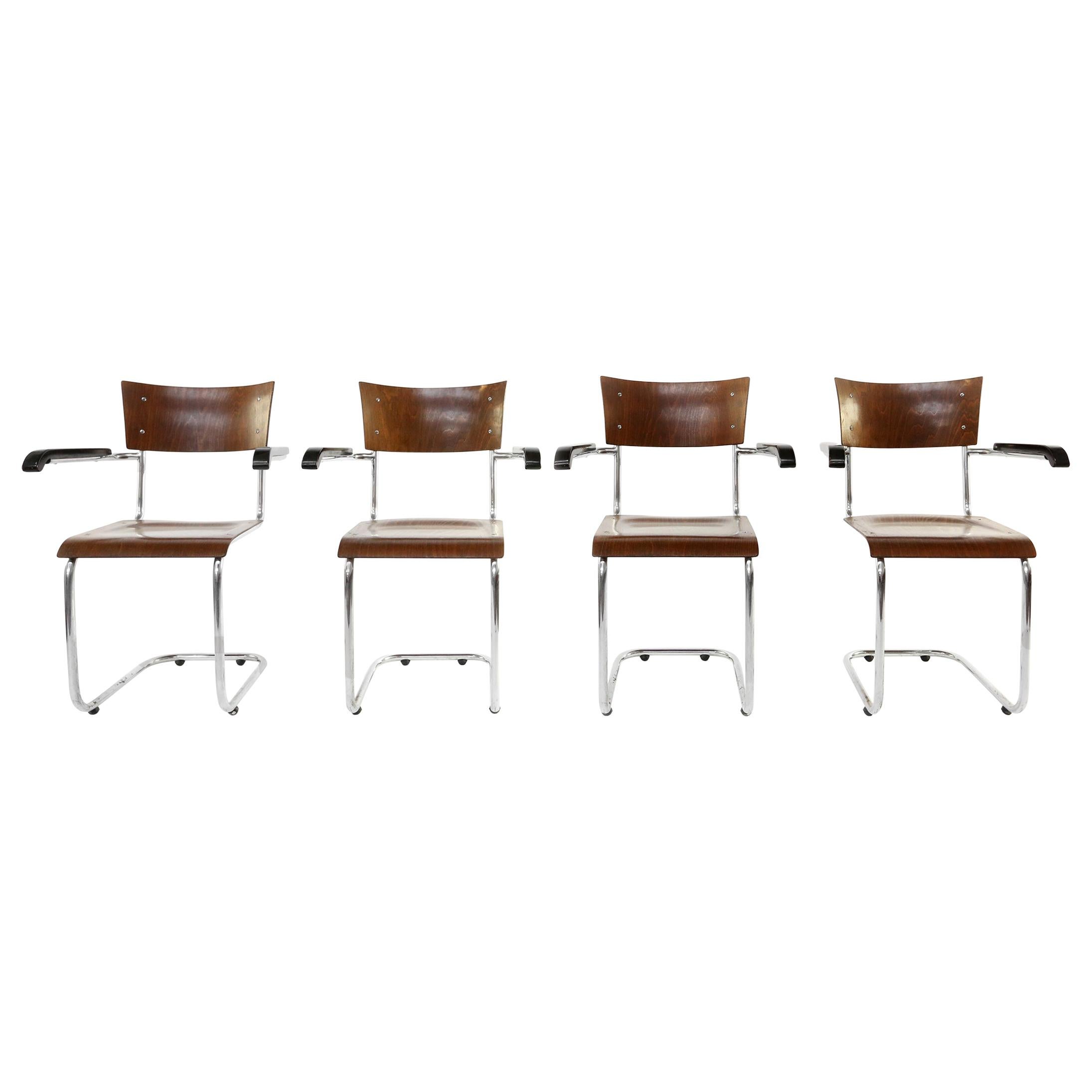 Set of 4 Bauhaus S43 Armchairs by Mart Stam for Thonet, 1930s