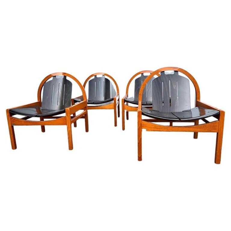 Set of 4 Baumann "Argos" Lounge Chairs, France, circa 1980 For Sale at