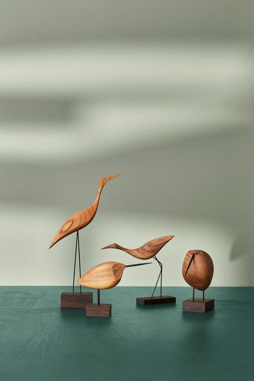 Set of 4 beak birds sculptures by Warm Nordic
Dimensions: 
Tall: D19 x W5,5 x H36 cm
Low: D20,5 x W5 x H19 cm
Awake: D18,5 x W5,5 x H13 cm
Lazy: D14 x W7,5 x H15,5 cm
Material: Oiled Oak
Weight: 0.2/ 0.2 /0.9 / 0.3 kg 

Designed by Svend Aage
