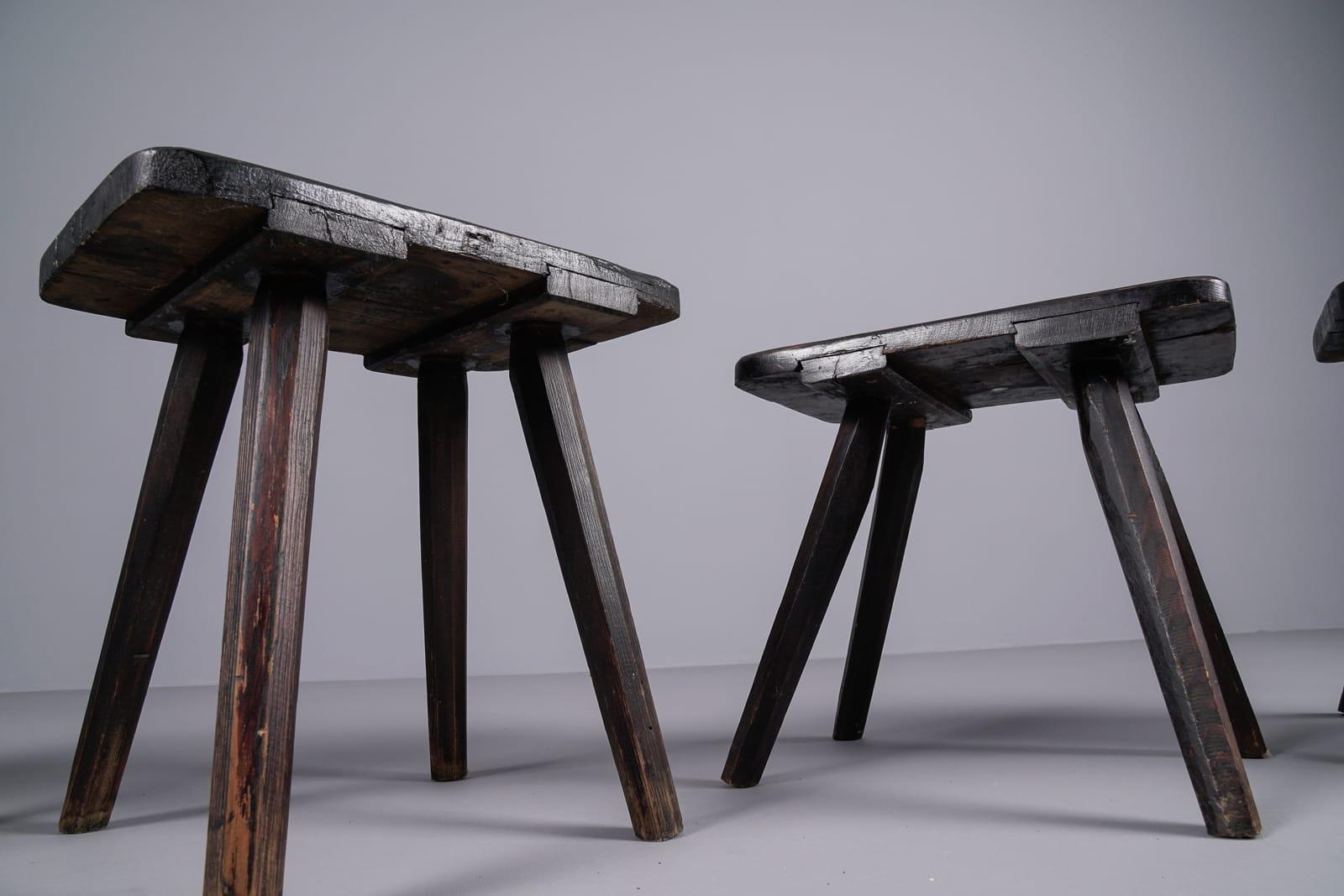 Set of 4 Beautifully Shaped Old Wooden Stools, 1950s For Sale 3