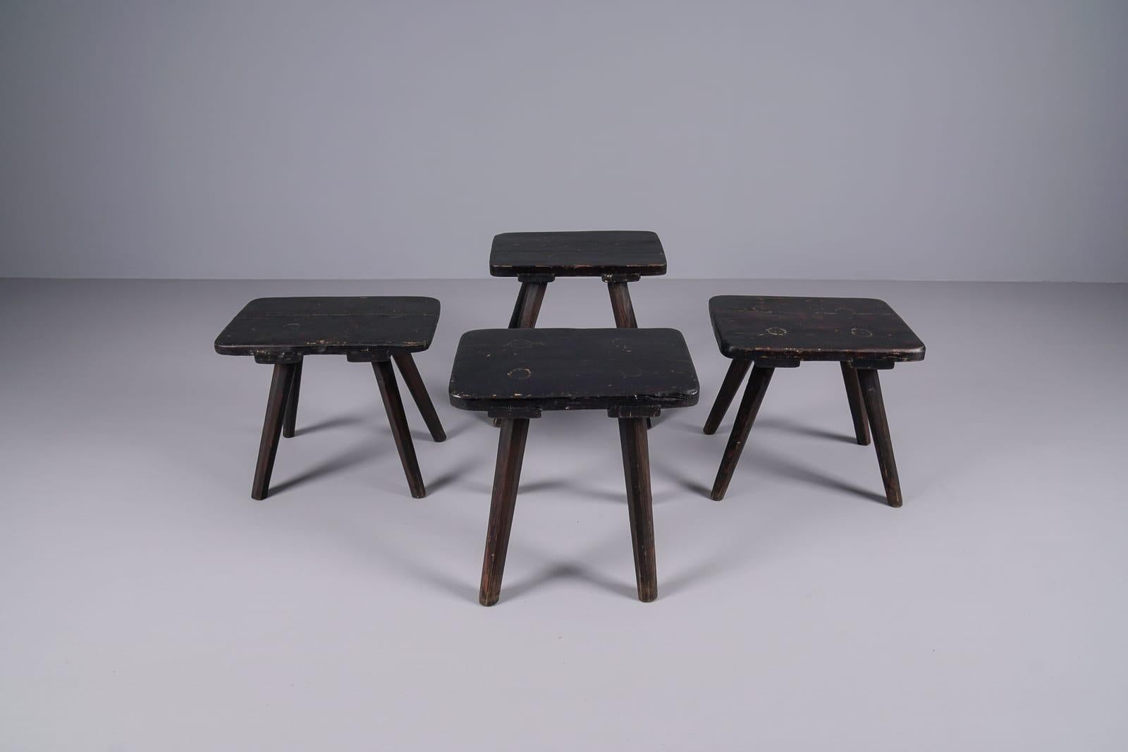 Set of 4 Beautifully Shaped Old Wooden Stools, 1950s For Sale 1