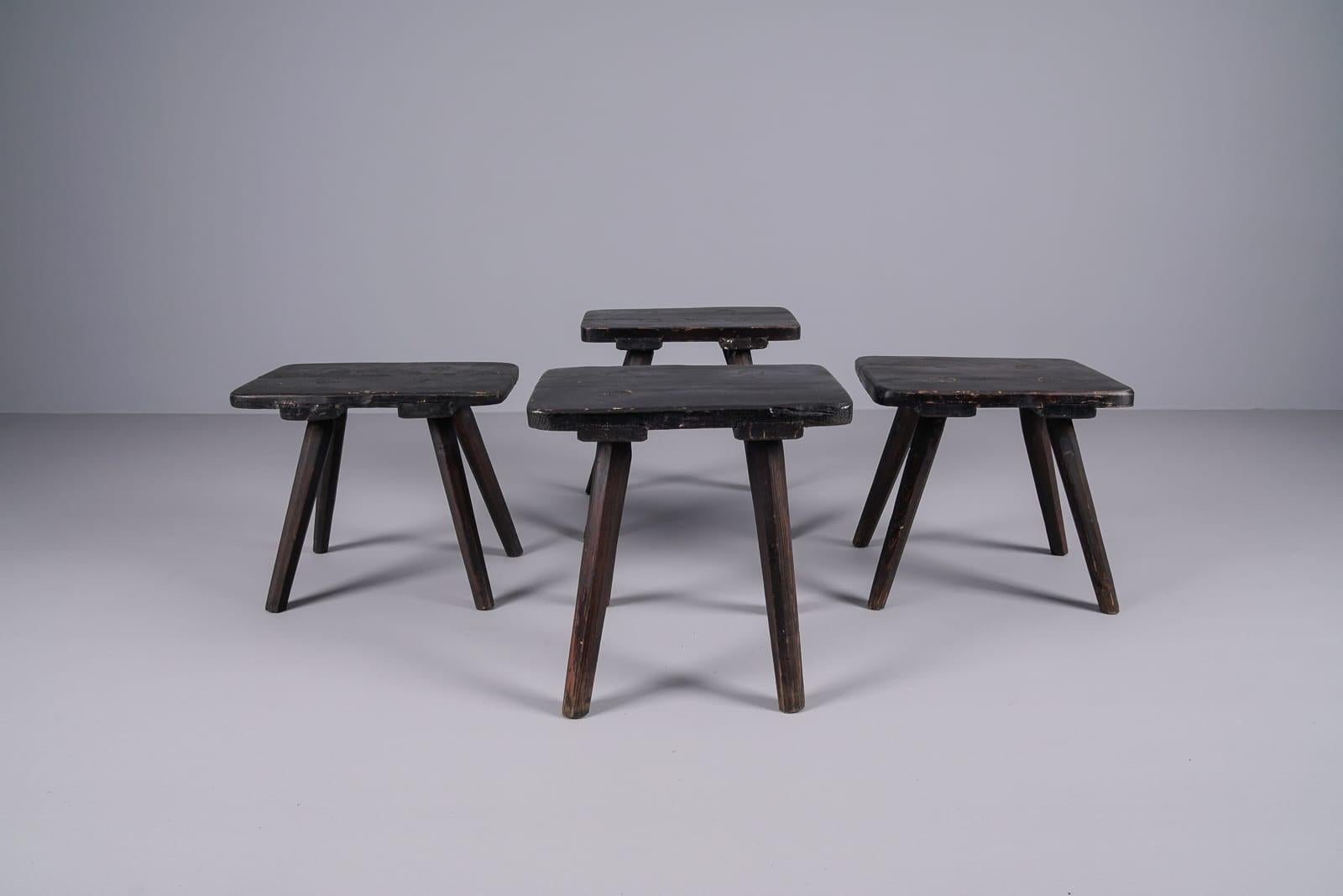 Set of 4 Beautifully Shaped Old Wooden Stools, 1950s For Sale 2