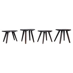 Set of 4 Beautifully Shaped Old Wooden Stools, 1950s