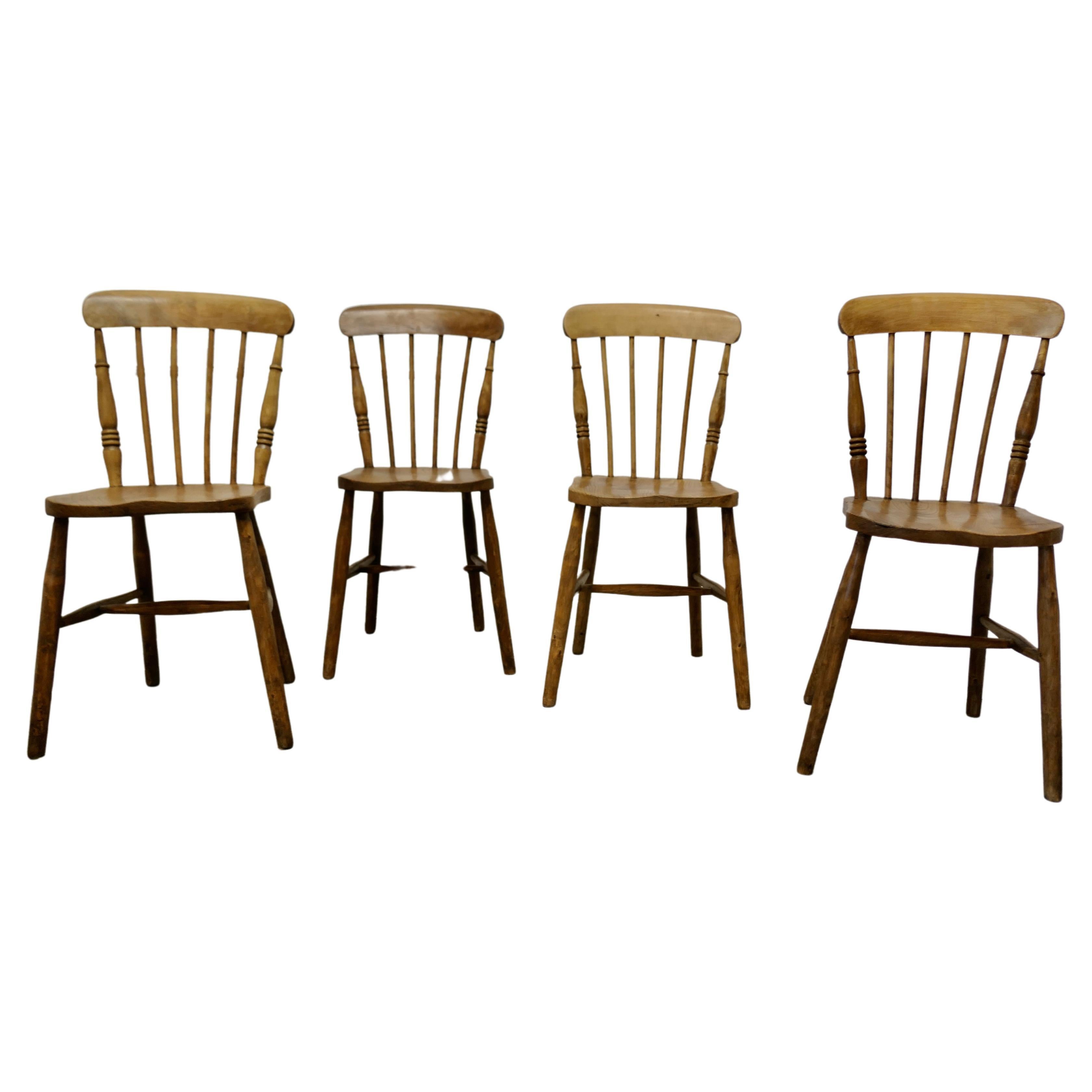 Set of 4 Beech and Elm Seated Stick Back Kitchen Dining Chairs For Sale