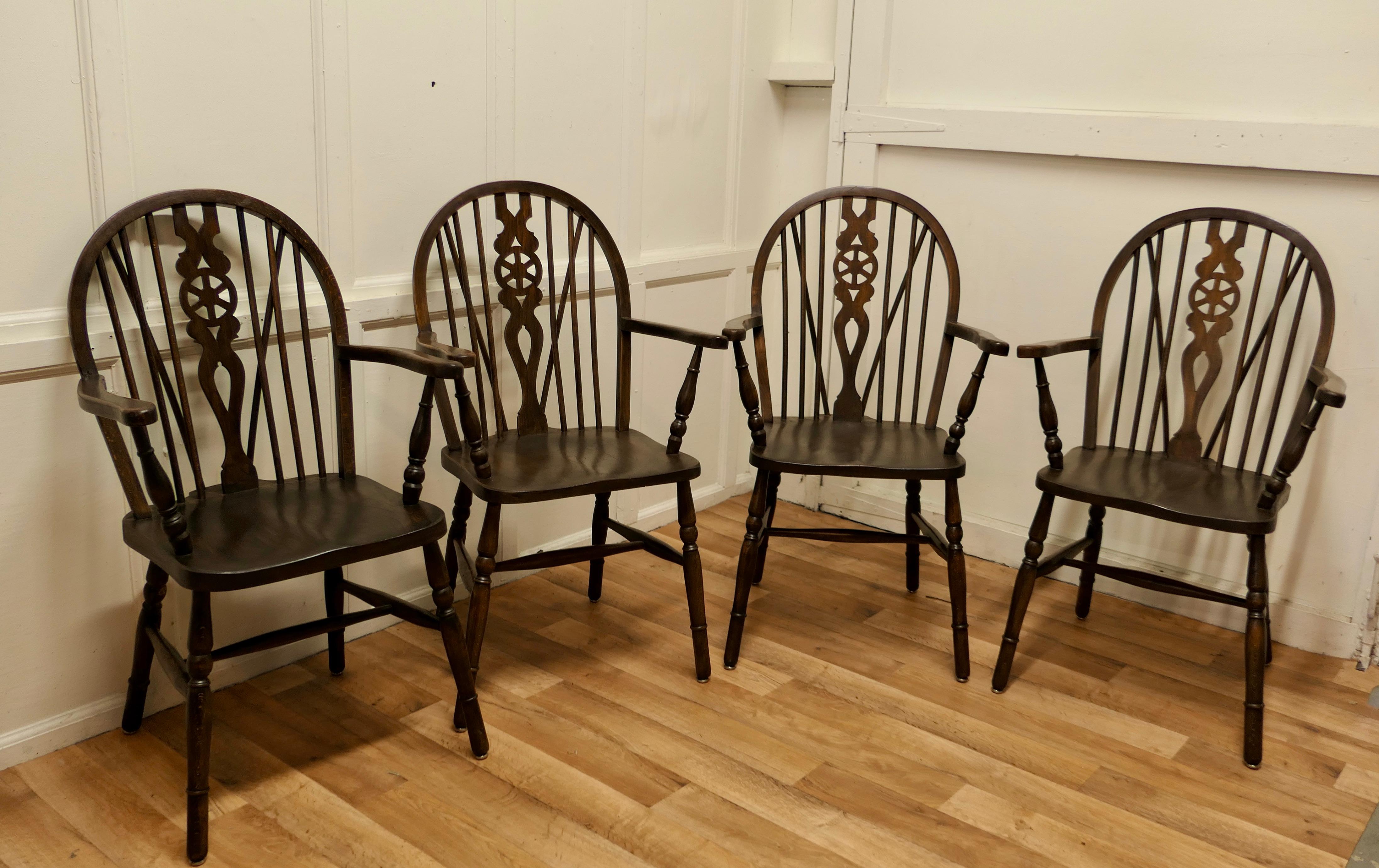 Set of 4 Beech and Elm Wheel Back Carver Chairs


The Chairs are large pieces with a Saddle seat and turned stretchered legs The chairs are a timeless classic made from Beech and Elm in the traditional Windsor Hoop Back and Wedge style
A Great