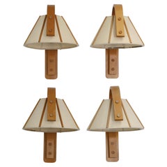 Set of 4 Beech Wood Wall Lamps by Jan Wickelgren for Aneta, Sweden, 1970s