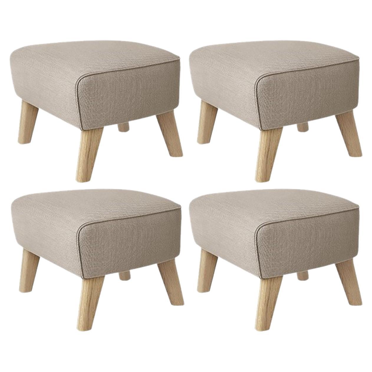 Set of 4 Beige and Natural Oak Sahco Zero Footstool by Lassen For Sale