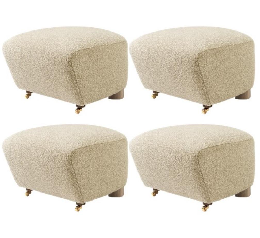 Set of 4 beige natural oak sahco zero the tired man footstool by Lassen.
Dimensions: W 55 x D 53 x H 36 cm 
Materials: Textile

Flemming Lassen designed the overstuffed easy chair, the tired man, for The Copenhagen Cabinetmakers’ Guild