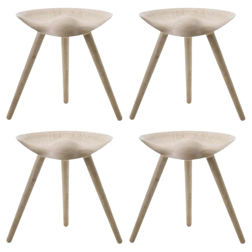 Set of 4 ML 42 Beige Oak Stools by Lassen For Sale