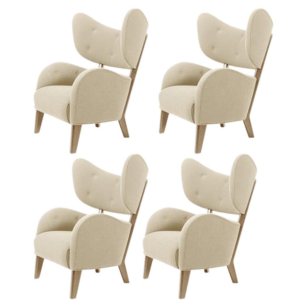 Set of 4 Beige Sahco Zero Natural Oak My Own Chair Lounge Chairs by Lassen For Sale