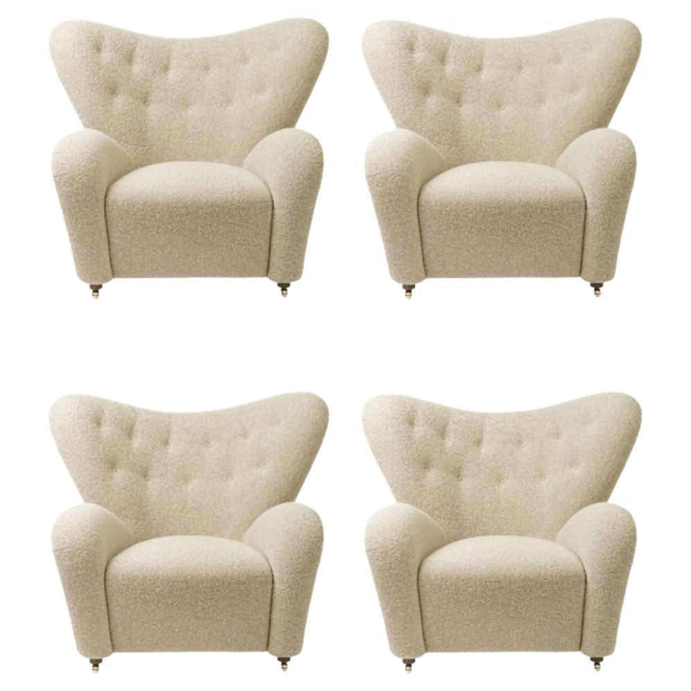 Set of 4 Beige Sahco Zero the Tired Man Lounge Chairs by Lassen For Sale