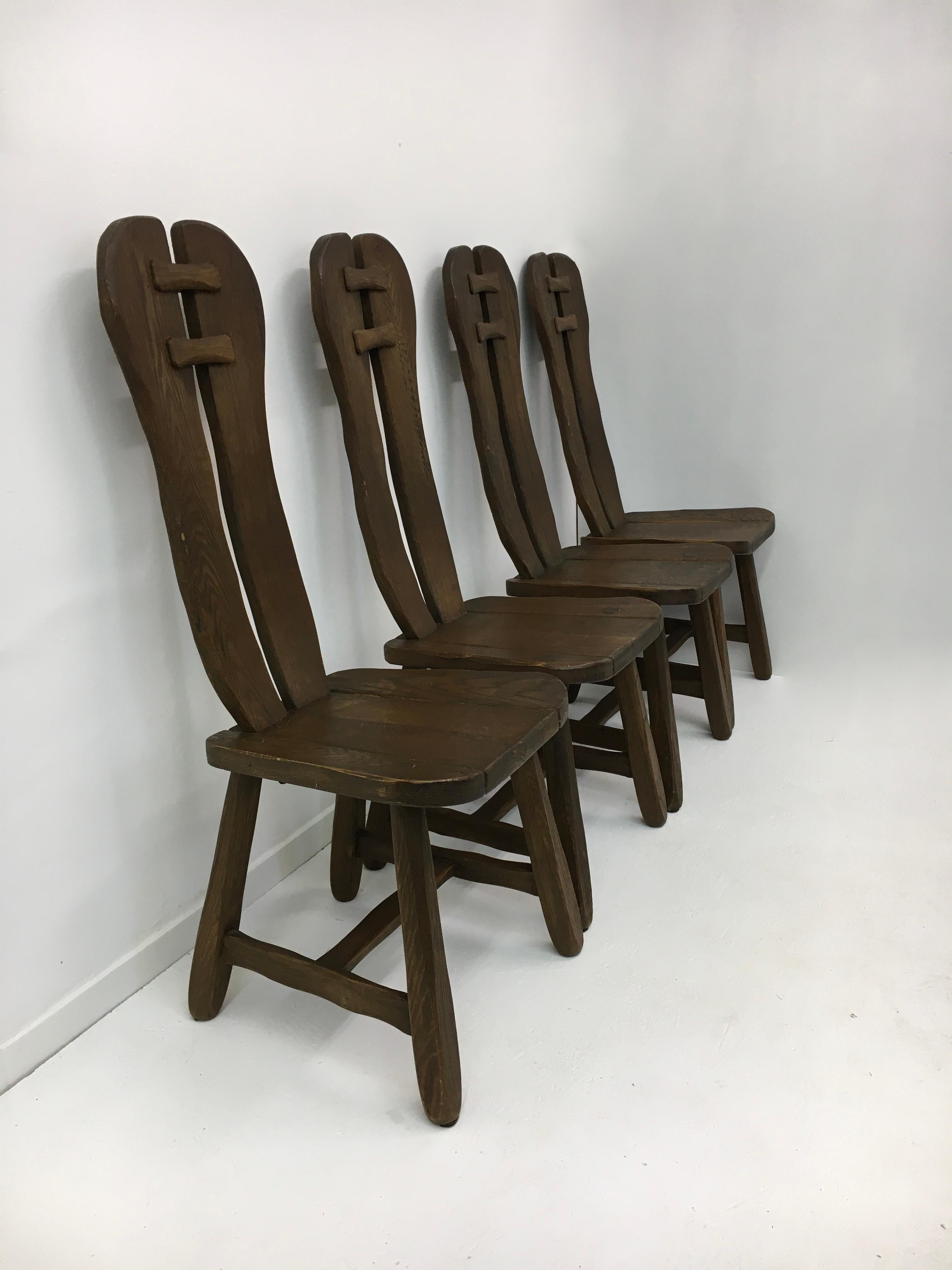 Ensemble de 4 chaises de salle à manger belges brutalistes de De Puydt, années 1970 en vente 4