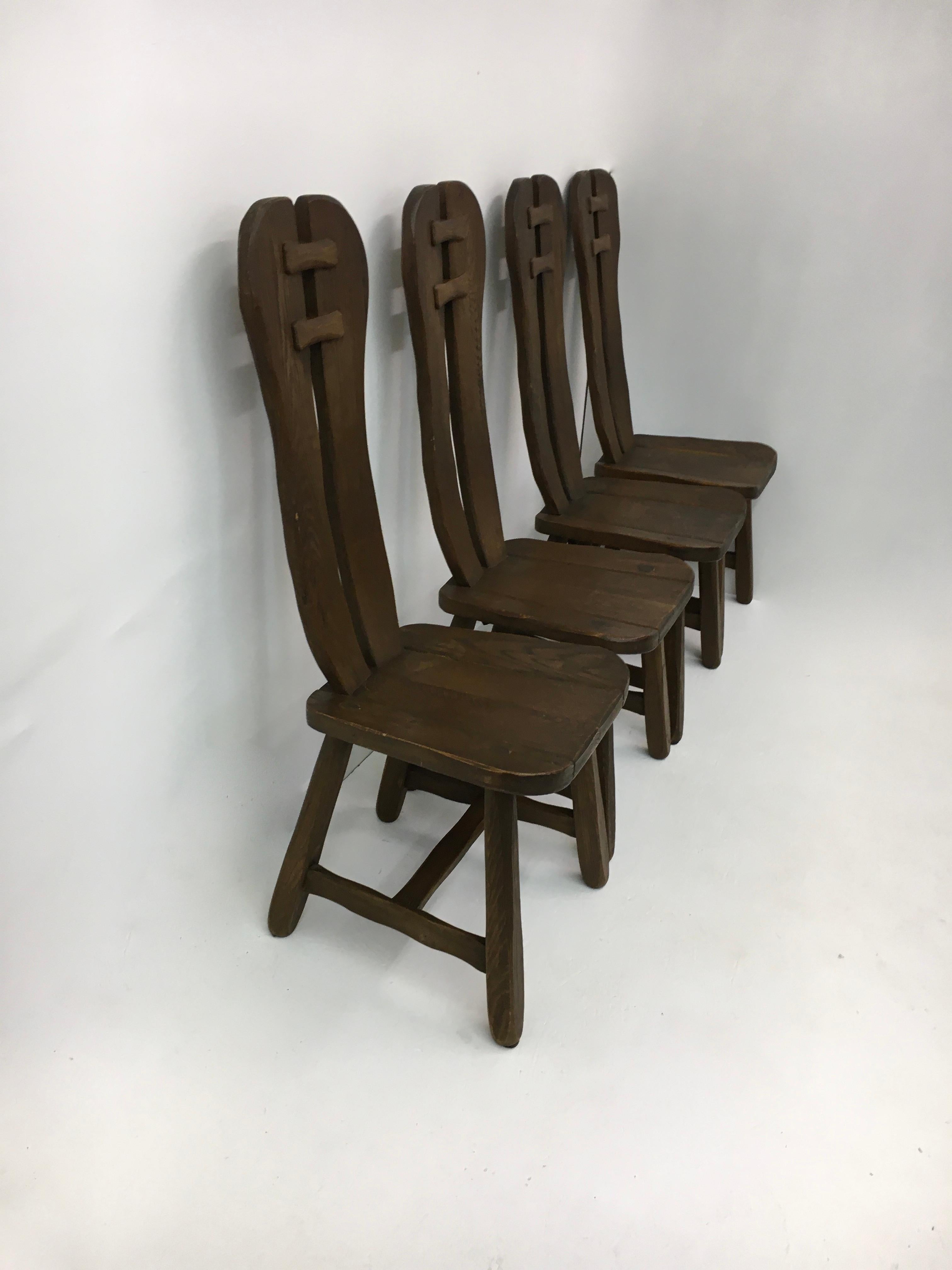 Ensemble de 4 chaises de salle à manger belges brutalistes de De Puydt, années 1970 en vente 5