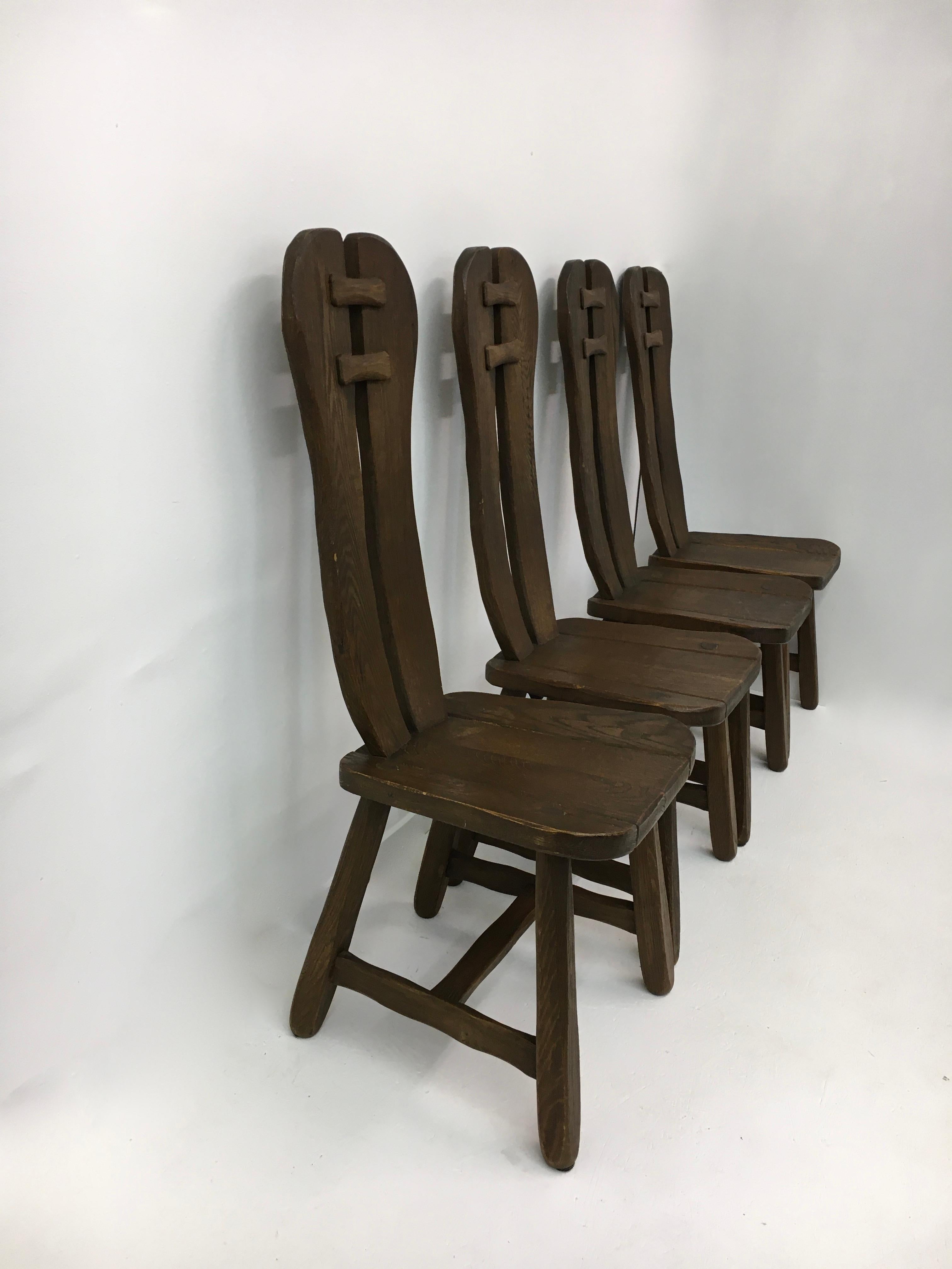 Ensemble de 4 chaises de salle à manger belges brutalistes de De Puydt, années 1970 en vente 6