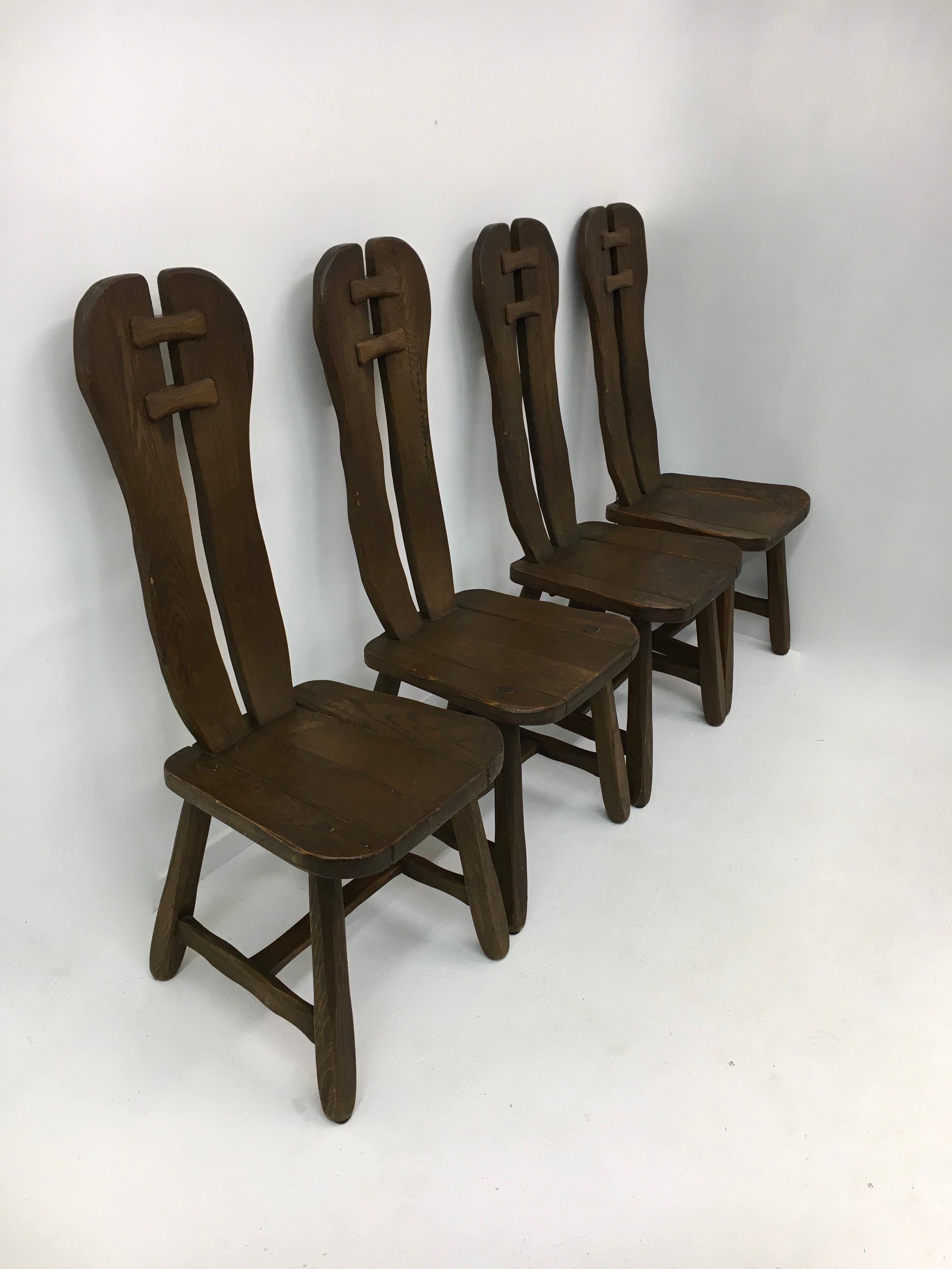 Ensemble de 4 chaises de salle à manger belges brutalistes de De Puydt, années 1970 en vente 8