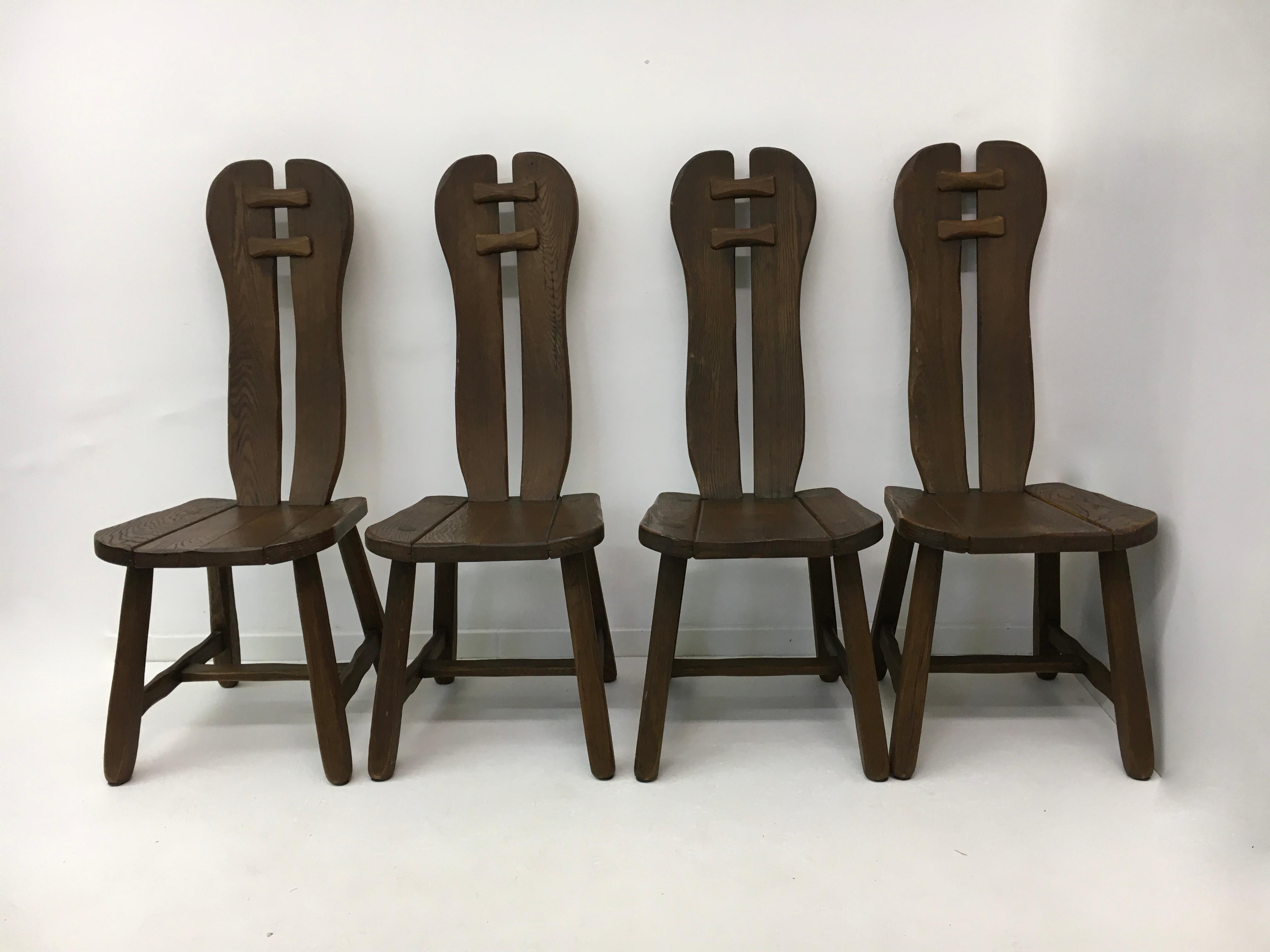 Ensemble de 4 chaises de salle à manger belges brutalistes de De Puydt, années 1970 en vente 9