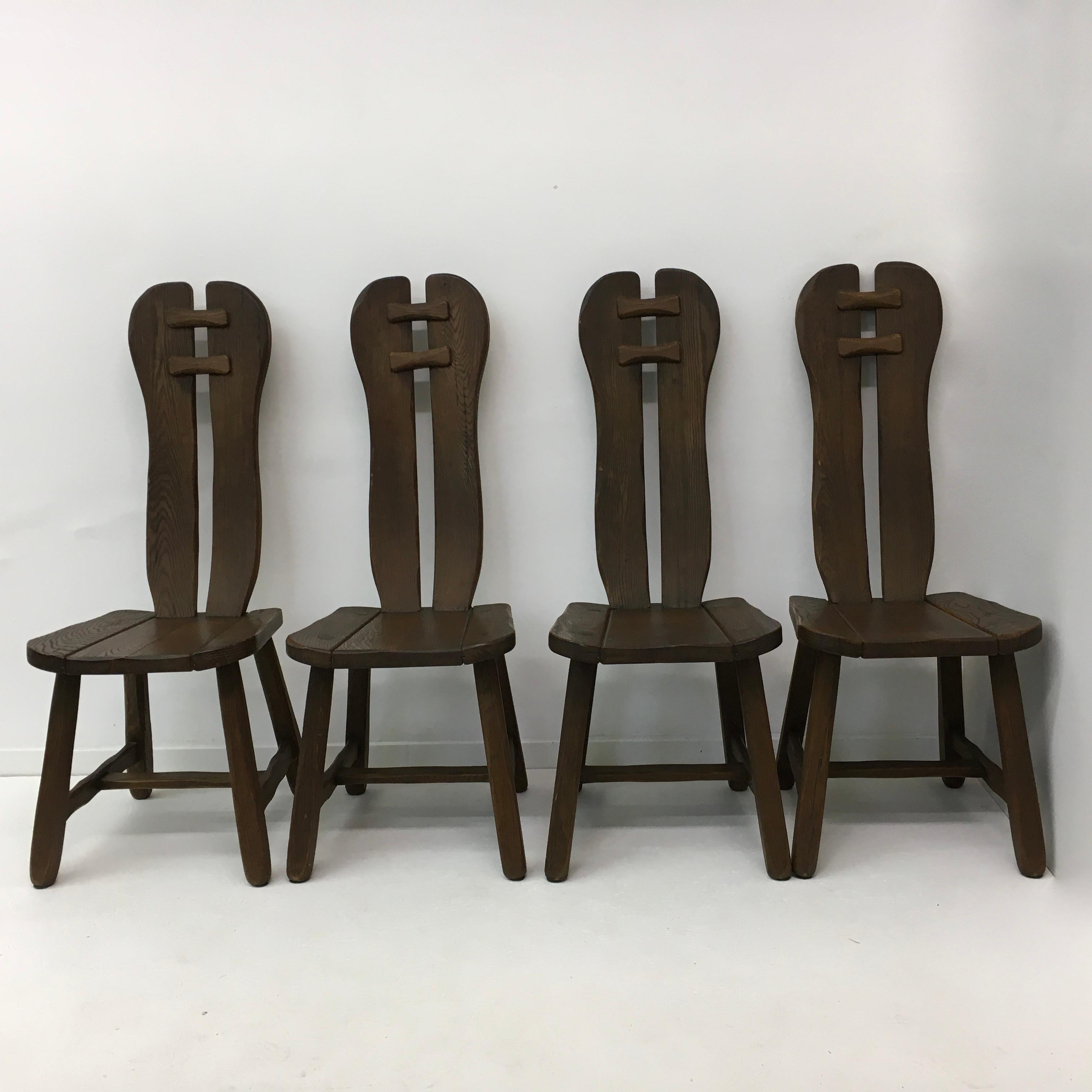 Ensemble de 4 chaises de salle à manger belges brutalistes de De Puydt, années 1970 en vente 13